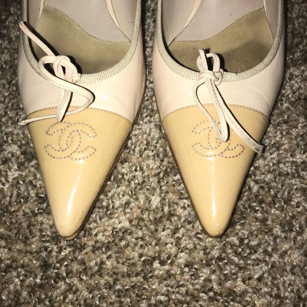 Chanel Cream & Tan Mules Size 37 1/2 - Picture 6 of 8